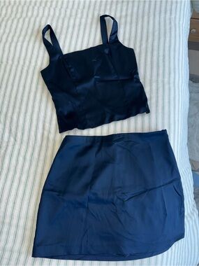 Abercrombie & Fitch Black Satin Mini Skirt and Crop Top Set